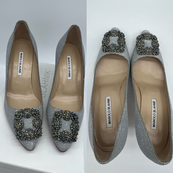 Authentic Manolo Blahnik classic silver Hangisi 70mm - Picture 5 of 15